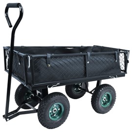 Liner Included, Mesh Steel Folding Utility Wagon with Removable Sides and 10in Pneumatic Tires, Black