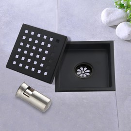 HAMOLER Desagüe de Piso de Ducha Cuadrado de 6 Pulgadas, Drenaje de Piso de Balcón de Acero Inoxidable SUS304 con Rejilla Extraíble, Negro Mate