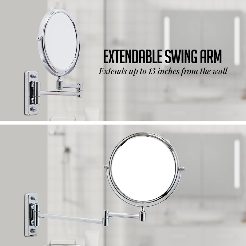 OVENTE 7" Wall Mounted Makeup Mirror with 1X/10X Magnification, Double