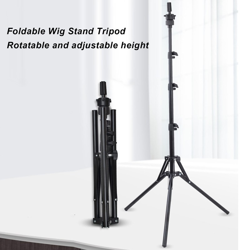 Wig Head Stand Tripod Aluminum Alloy Adjustable Height Portable Mannequin