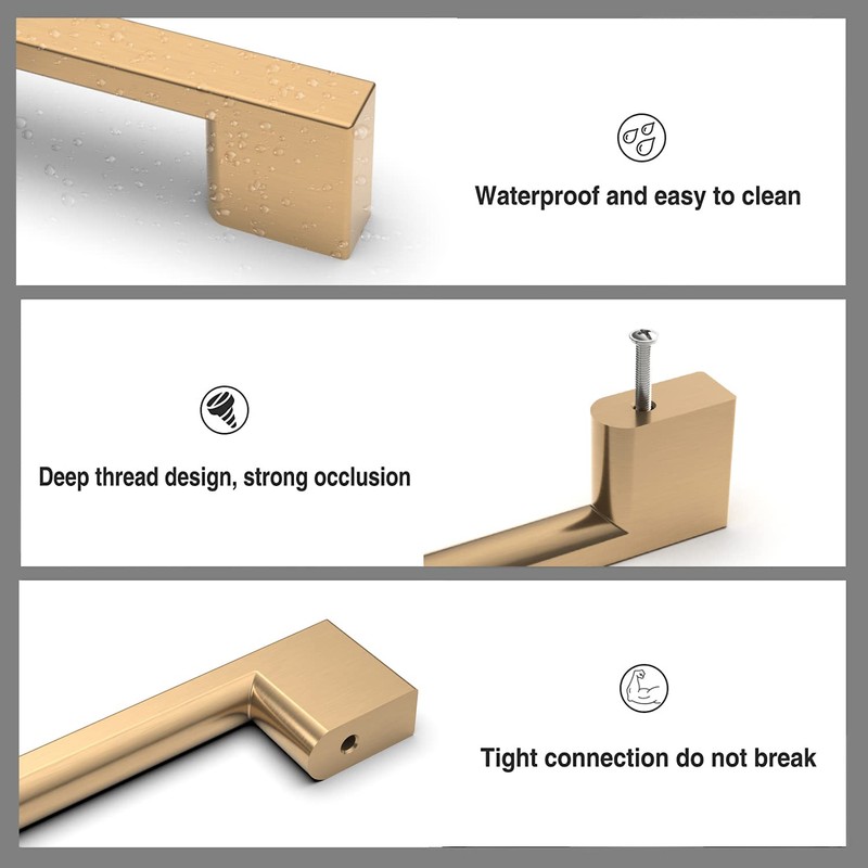 Amerdeco 8 Pack Champagne Gold Cabinet Pulls 192mm Hole Center