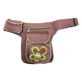 Kunst und Magie Double Bum Bag Sidebag Belt Bag Festival Bag, Brown/lemon