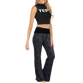 Gracyoga Women's Comfy Pajama Pants Wide Leg Lounge Palazzo Yoga Pants Stretch Casual Floral Print Fold Waist Pants