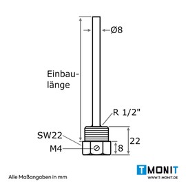 Tmonit - Immersion Sleeve Nickel-Plated Brass | 1/2 Inch | 50 mm Installation Length | for Temperature Sensor, Cable Sensor Heating
