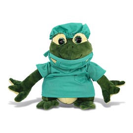 DolliBu Squat Frog Doctor Plush Toy - Super Soft Frog Doctor Stuffed Animal Dress Up with Cute Scrub Uniform and Cap Outfit - Gift with Personalization - 10.5 Inches