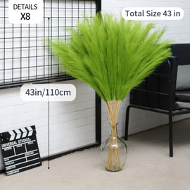 Wttisel 43" Green Pampas Grass Decor - 8 PCS Tall Faux Pampas Grass for Floor Vase Fluffy Artificial Pampas Grass for Wedding Boho Home Baby Shower Mothers Day Decoration