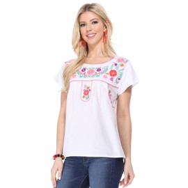 unik Women Traditional Puebla Mexican Embroidered Blouse Size Small White