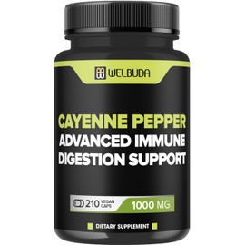 WELBUDA 210 Capsules - Cayenne Pepper Supplements Extract 10:1 with Berberine HCI, Garlic Bulb, Olive Leaf & More - Combined Formula for Digestive Health, Heart Health & Immunity Function Support