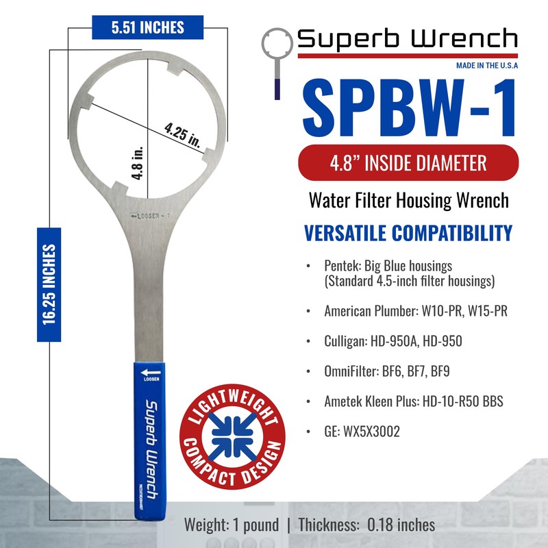 Superb Wrench SPBW-1 Heavy Duty Metal Water Filter Housing Wrench