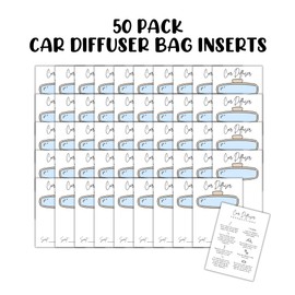 Car Oil Diffuser Package Bag Insert Care Instruction Cards | 50 pk 5x7” Dble Sided White Simple fits in 6x9” for Holographic Bags Warning Inserts Cardstock Reed Bullet Wooden Top Product Client
