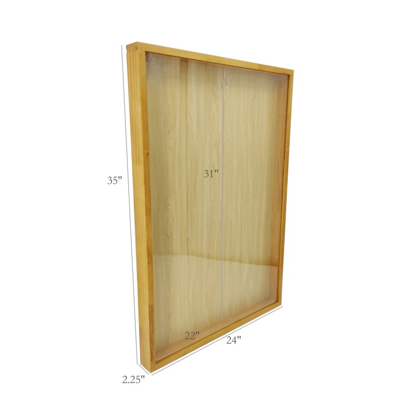 FixtureDisplays Golden Oak Finish Shadow Box Jersey Display Case 24"