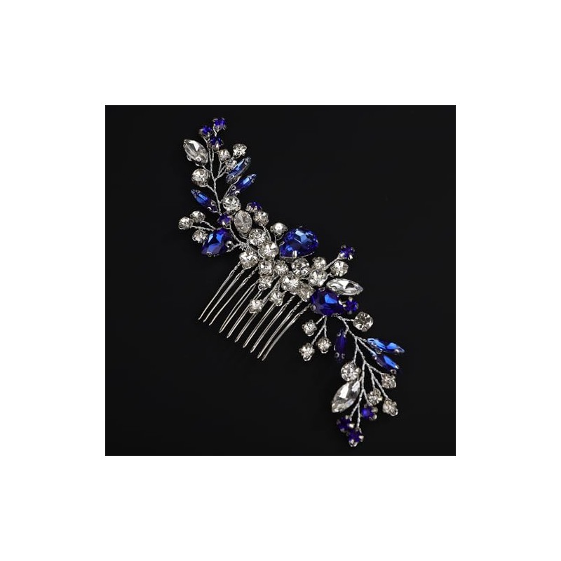 BERYUAN Blue Rhinestone Crystal Wedding Hair Comb Silver Rhinestone Crystal
