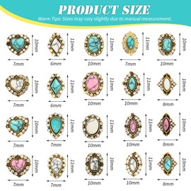 70 PCS Turquoise Nail Charms,3D Western Nail Charms,Heart Retro Rhinestones Nails Hanging Ornaments,Blue White Pink Marble Gems Jewel Accessories,Nails Art Supplies for Nails Art DIY