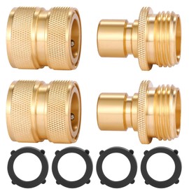Sanpaint 3/4 Inch Brass Garden Hose Fitting Quick Connector Male and Female Set, 2 Set