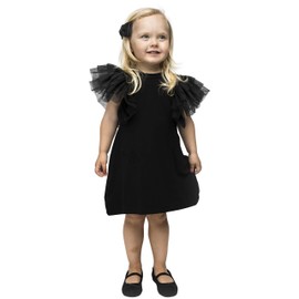 Girl Dress Baby Toddler, with Huge Layered Tulle Sleeves Wings - Perfect Party Outfit, Girls' Special Occasion Dresses Black
