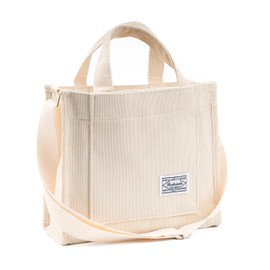 REDSINDA Aesthetic Corduroy Tote Bag Small Vintage Women Crossbody Bag Square Handbag Everyday Bag Mini Travel Shoulder Bag (Beige)