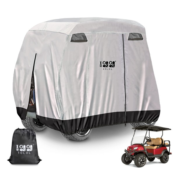 10L0L Golf Cart Covers Universal Fits Yamaha EZGO Club Car Lifted 2/4 Passengers 3-zipper Doors Golf Cart Waterproof Windproof Sunproof Outdoor Polyester Full Cover