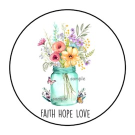 30 Pcs Faith Hope Love Stickers Favor Labels Tags Envelope Seals Stamps 1.5" Round Sticker for Packages Small Business Cards Letters Gifts Boxes for Holiday, Floral, Flowers, Religious