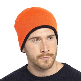 Thingimijigs Men's High Visibility/Black Reversible Knitted Beanie Hat Winter Hat - Orange