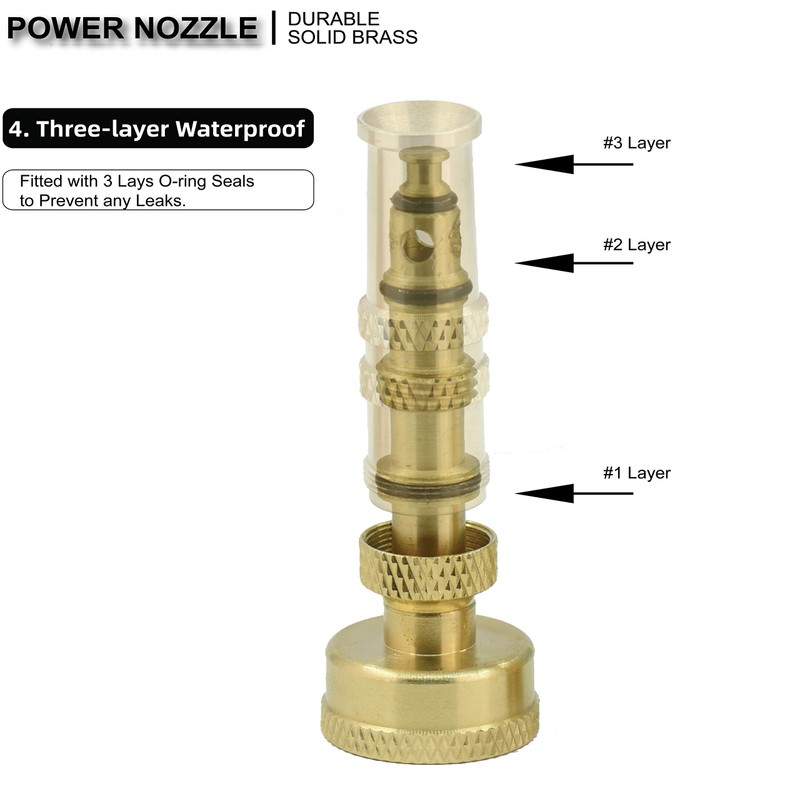 PLG Heavy Duty Brass Adjustable Garden Hose Nozzle & Hose