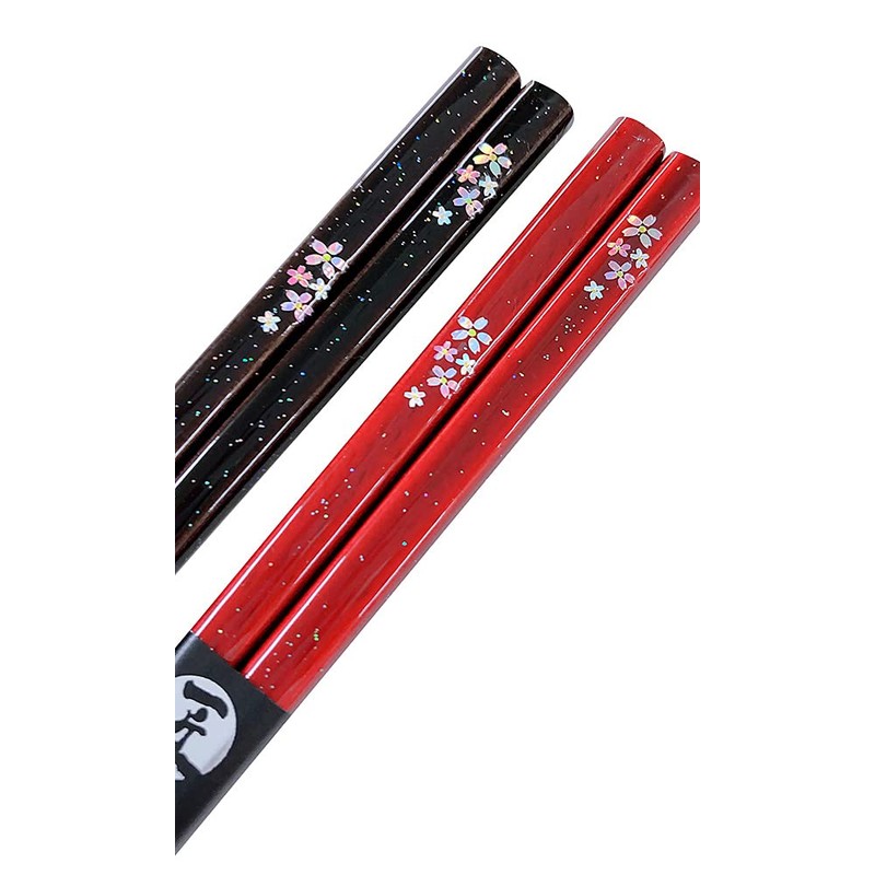 Couples Chopsticks, Kiruya Cherry Blossoms, Unisex Size, Black, Red, Dishwasher