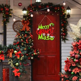 Sggvecsy Christmas Decorations Hanging Signs Merry Christmas Wooden Door Sign for Xmas Wall Window Indoor Outdoor Holiday Tree Yard Porch Decorations