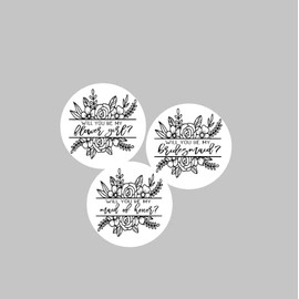 Will You Be My Bridesmaid Stickers, Flower Girl, Maid Of Honor Assorted Stickers 2" Round Sticker, 20 Sticker Sheet, Party Favor Sticker