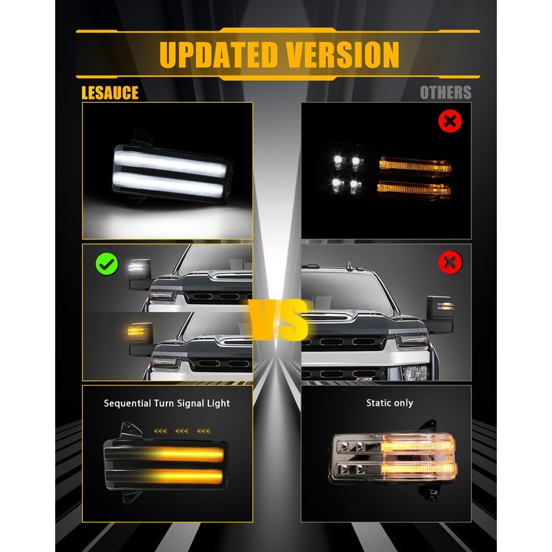 LESAUCE LED Sequential Switchback Side Mirror Lights - Compatible with