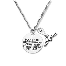 Hockey Player Faith Necklace, Religious Pendant with Philippians 4:13 Scripture, Christian Sports Jewelry