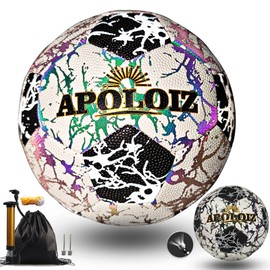Apoloiz Holographic Reflective Soccer Ball Size 5 for Teenage,Black and White Soccer Ball Reflective Glowing Ball for Night Games & Outdoor Soccer Training,Ideal Gift (with Pump)