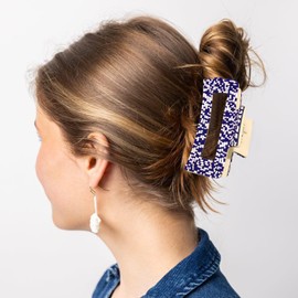 Football Hair Claw Clip -Game Day Sports 4 Inch Large Rectangle Strong Non Slip Jaw Clip for Women Thick Hair Football Team Mom Accessories (white blue hair claw, large)