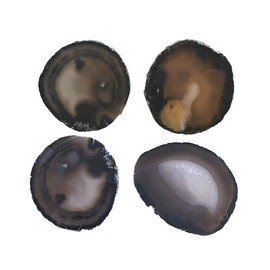 Set of 4 Black Dyed Brazilian Agate Coasters with Rubber Bumpers (Quality 1) 3.5 Inches to 4 Inches by JIC Gem