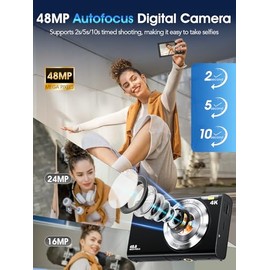 Cámara digital, enfoque automático 4K Vlogging Cámara para fotografía con tarjeta de 32 GB, cámara digital portátil compacta de 48 MP para adolescente