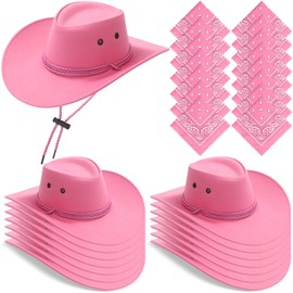 Coume 30 Pieces Western Cowboy Hat Costume Accessories Paisley Bandanna Set Cowgirl Hats Bulk for Women Men Dress Party (Pink)