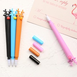 Operitacx Pack of 12 Blue Ink Pens Christmas Deer Shaped Ballpoint Pen Student Stationery (Black, Brown, Blue and Pink)