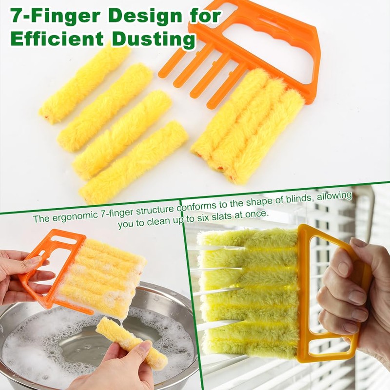 Blind Cleaner Duster Tool Set,4Pcs 7-Finger Microfiber Blind Duster