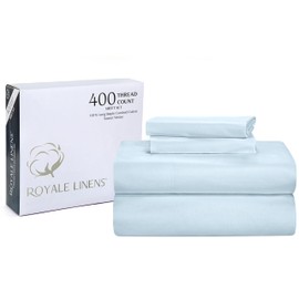 ROYALE LINENS 400 Thread Count 100% American Grown Cotton 3 Piece Sateen Twin Sheet Set - 1 Fitted, 1 Flat Sheet & Pillow case - Blue Bedsheet Set - Cooling Cotton Sheets - (Twin, Caribbean Blue)