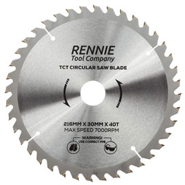 Rennie Tools - 216mm x 30mm x 40T TCT Circular Wood Saw Blade Includes 25mm 20mm & 16mm Bore Reduction Rings. Compatible with Festool Bosch Makita Dewalt Circular Saw,