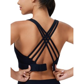 High Impact Sports Bra for Women High Support Molded Cups Strappy Women’s Sports Bra for Workout,Training and Running Black