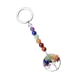 PESOENTH 7 Chakra Gemstone Bead Silver Tree of Life Charm Pendant Keychain Keyring for Women Girls