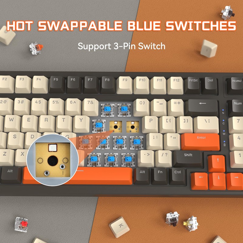 ATTACK SHARK K8 Wireless Mechanical Keyboard, 100 Keys, Hot Swappable