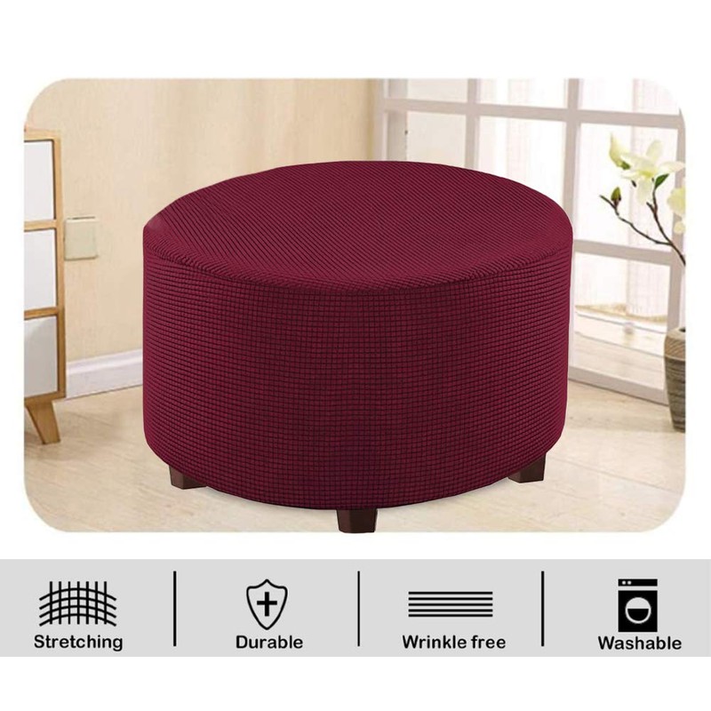 VIENLOVE Round Ottoman Slipcover Polyester Blend Footstool Protector Covers Stretch
