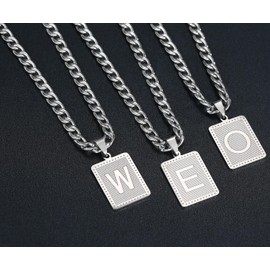 XIRUVE Length Adjustable Stainless Steel Initial Letter A-Z Rectangle Pendant Necklace for Men Women 6mm Width Cuban Chain