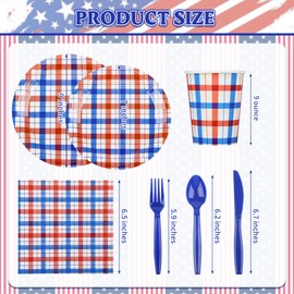 175pcs 4th of July Plates and Napkins Sets Patriotic Buffalo Plaid Party Supplies for 25 Guests July 4th Party Parper Plates and Napkins Fourth of July Decor for Memorial Day Independence Veterans Day