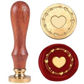 DELORIGIN 3D Heart Wax Seal Stamp, Embossed Stamp, Seal, Removable 25 mm Brass Wax Seal, Stamp Head with Wooden Handle for Wedding Invitations for Valentine's Day