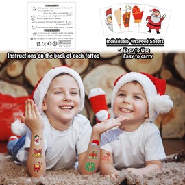 Partywind 408 PCS Kids Tattoos for Party Supplies, Individually Wrapped Sheet Temporary Tattoos Stickers for Kids Goodie Bag Stuffers, Fun Birthday Party Favors - Christmas