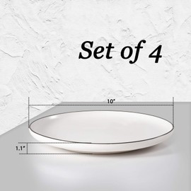 Hoxierence 10 Inch Ceramic Dinner Plates, Classic White Round Porcelain Serving Dishes with Black Line Edge for Steak, Pasta, Pizza, Restaurant - Set of 4