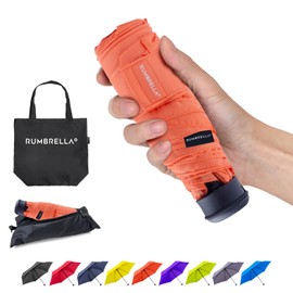 RUMBRELLA 43in Mini Travel Umbrella, UV Pocket Umbrella, Portable Compact Folding Umbrella, Small Light-Weight Waterproof Brolly, Rain and Sun Umbrellas （Coral Orange）