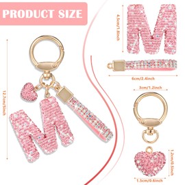 MWOOT Pink Car Keychains Gift for Women Girls Initial Letter Keychain Cute Bling Keychains keyrings Bling Letter Pendant for Purse Backpack Handbag Charms,Letter M