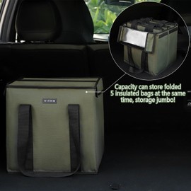 HATHOR Insulated Grocery Bags Foldable Reusable, Stackable Insulated Tote Bags for Keeping Cold and Hot, Holds up to 30 lbs (2pack) Natural Stem-Like Green